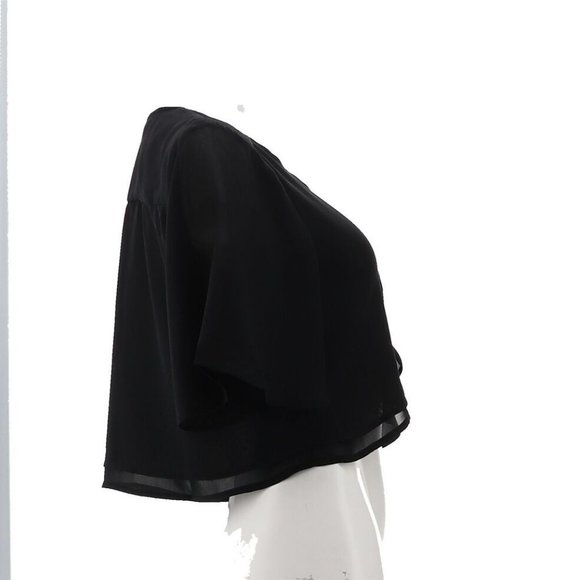 NWT COLLEEN LOPEZ CHIFFON FLUTTER SLEEVE CROPPED TOPPER BLACK XS - Picture 7 of 11